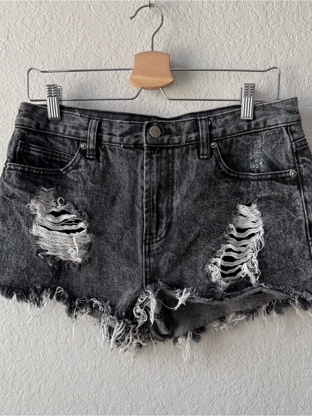 Forever 21 Black Washed Distressed Denim Shorts‎